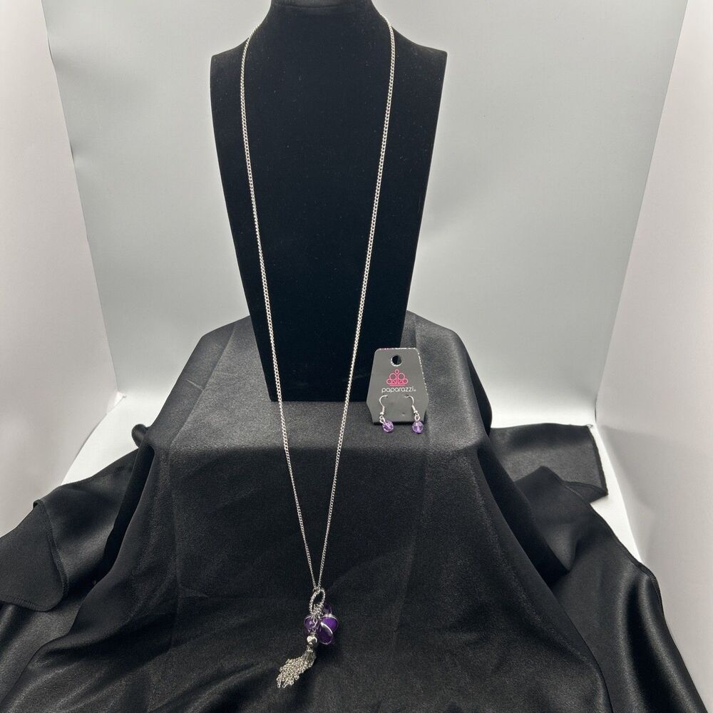 Paparazzi Long Purple Beaded Pendant Necklace & Matching Earrings - NWT